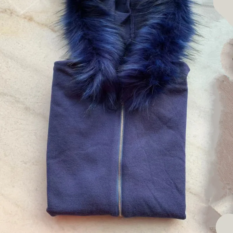 New Women's set Faux fur collar long sleeve hooded casual knit suit fashion slim explosions knitted trousers two-piece Plue size | Женская