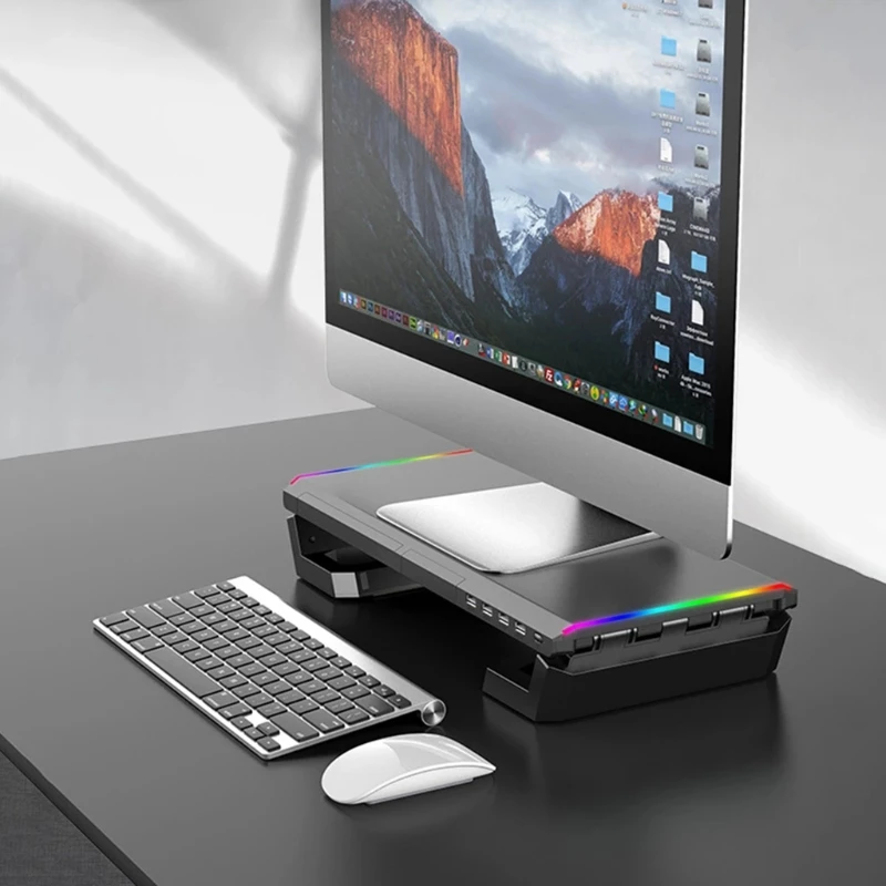 

RGB Desktop Monitor Holder 4 USB 2.0 Laptop Stand Computer Screen Riser
