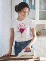 red wine paired with beauties t shirt women 2021 fashion european 90s fashion family look well being ropa elegant t shirts mujer