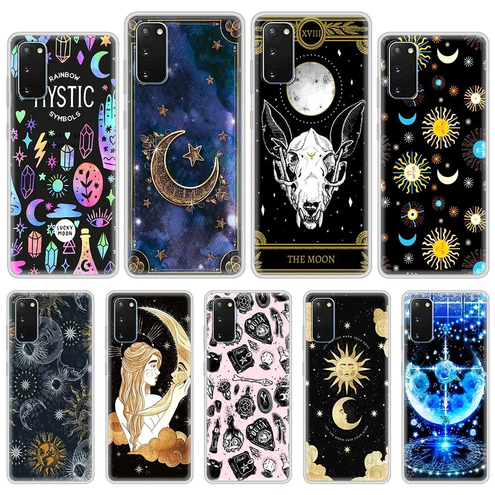 

Phone Case for Samsung S20 FE S21 S9 S10 Plus Capas For Galaxy Note 20 Ultra 10 Lite 9 Shell Cover Magic Moon Tarot Pattern