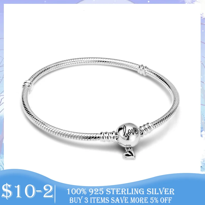 

Hot Sale Bracelet 925 Sterling Silver Love Clasp Snake Chain Bracelets & Bangles for Women Engagement Jewelry Pulseira DIY Gift