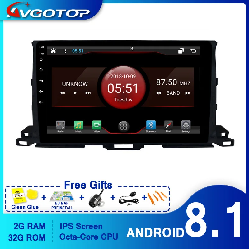 Автомобильный DVD плеер AVGOTOP GPS Android 9 0 для TOYOYA HIGHLANDER 2015 мультимедийный
