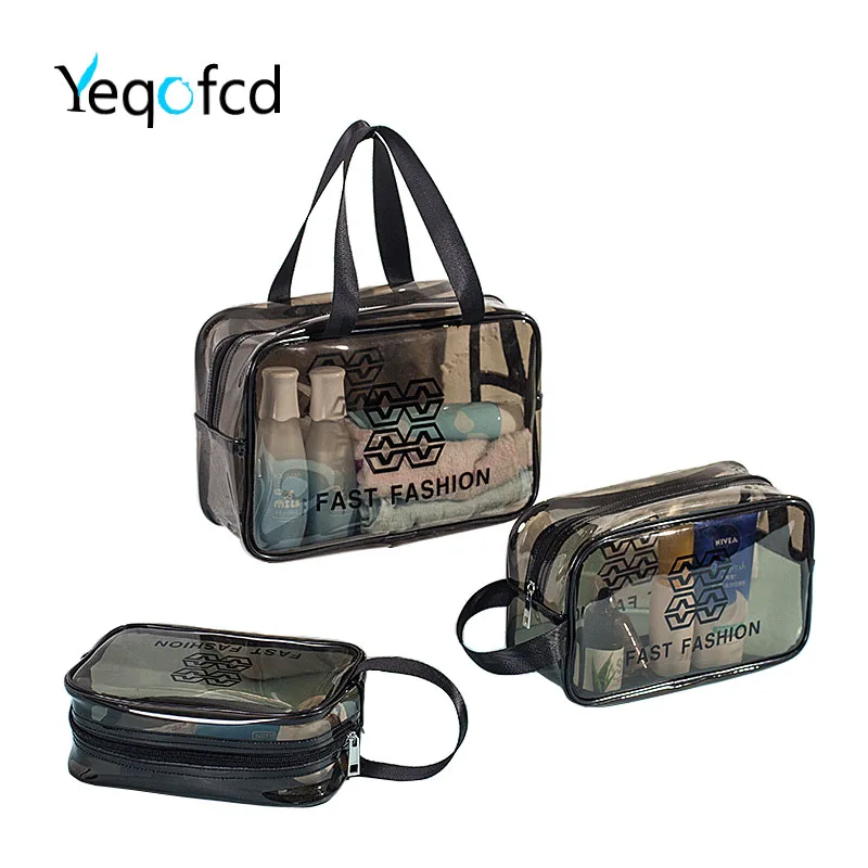 Yeqofcd прозрачные косметички для макияжа, косметичка, водонепроницаемый прозрачный ПВХ на ручке, с молнией, дорожная сумка для отдыха, для тренажерного зала