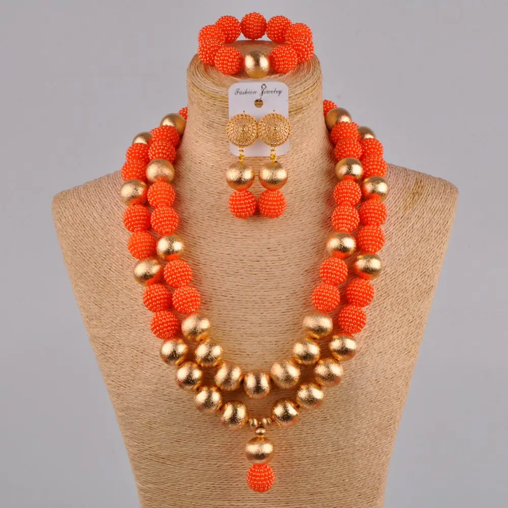 

orange simulated pearl african beads jewelry set 24 inches necklace FZZ40
