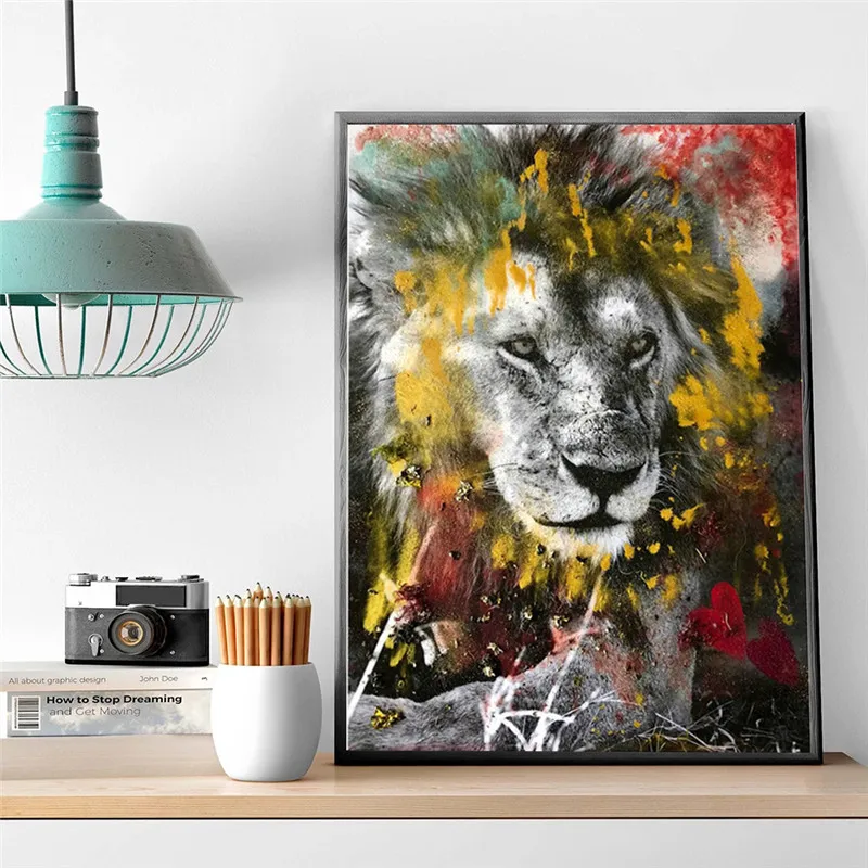

Abstract wild animal lion canvas painting street graffiti art posters and prints abstract wall art living room decoration
