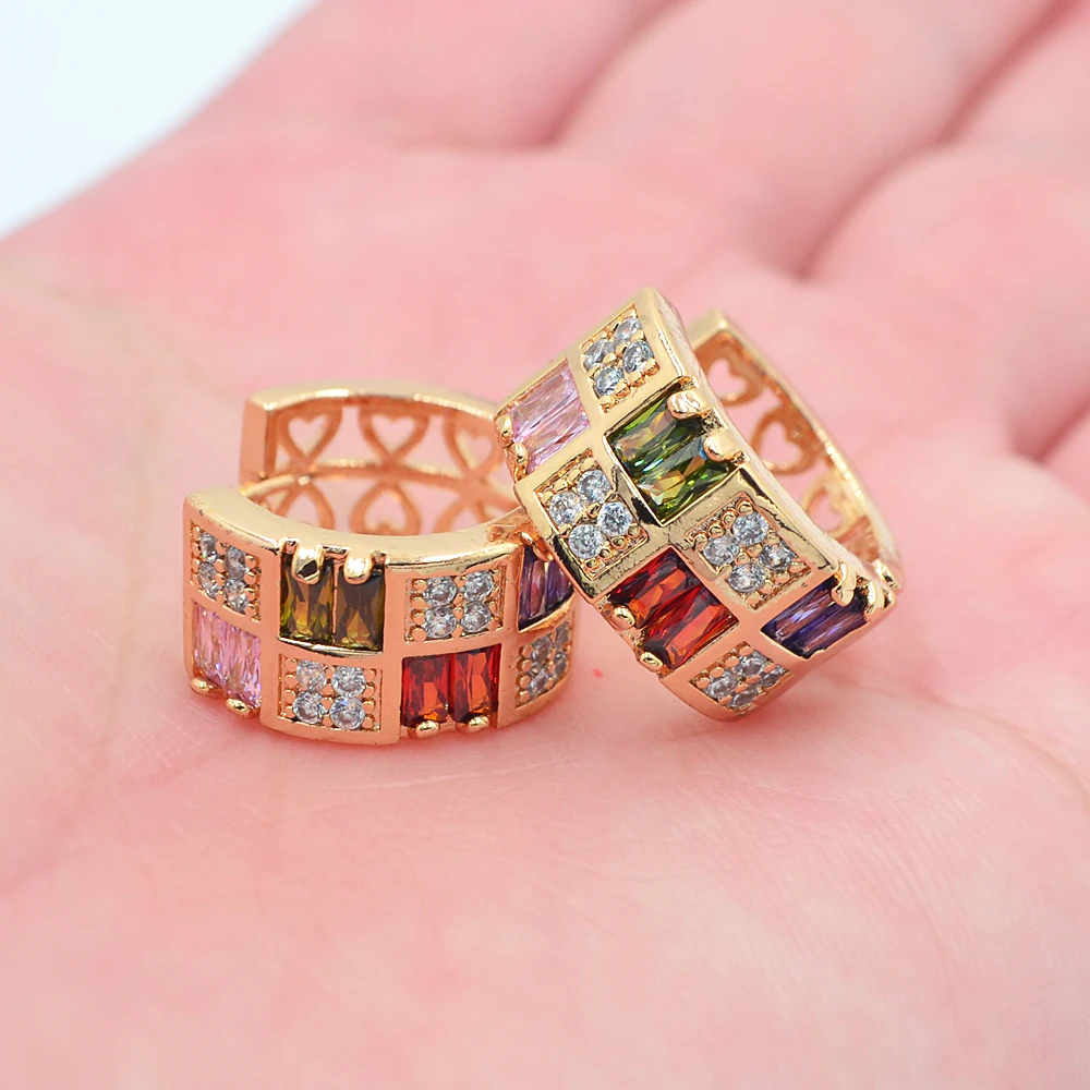 

Gold Color Fashion Luxury Multicolor Cubic Zirconia CZ Huggie Hoop Earrings for Women