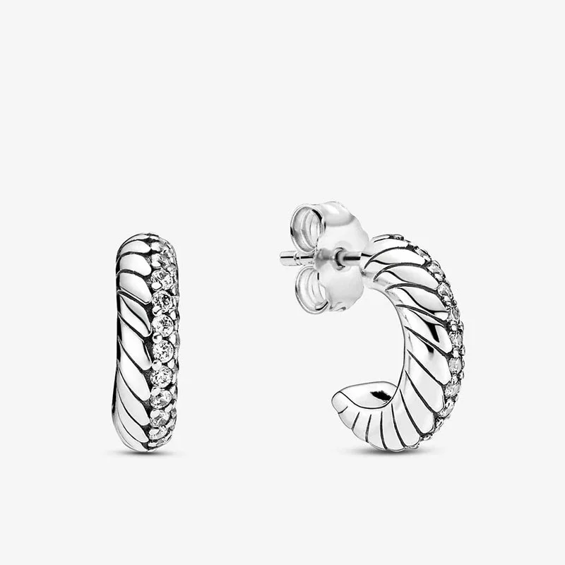 

925 Sterling Silver 2020 Autumn New Pav Snake Chain Pattern Stud Earrings For Women New Fashion Original Earing Jewelry Gift