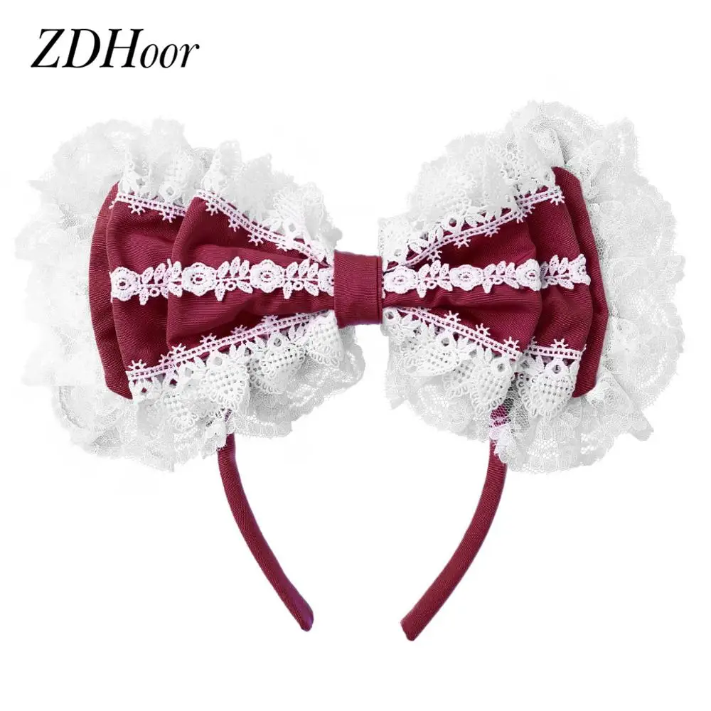 

Готический обруч для волос аниме COS, Кружевная повязка для волос с большим бантом, вечерние костюмы для косплея, аксессуары для волос