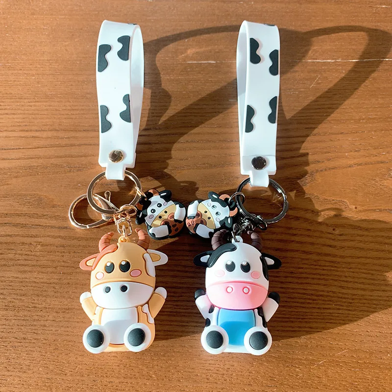 

2021 Cute Cow Doll Keychain Lovely Cartoon Dairy Lovers Car Key Chain Girl Bag Pendant Accessories Keyring Lovers Holiday Gifts