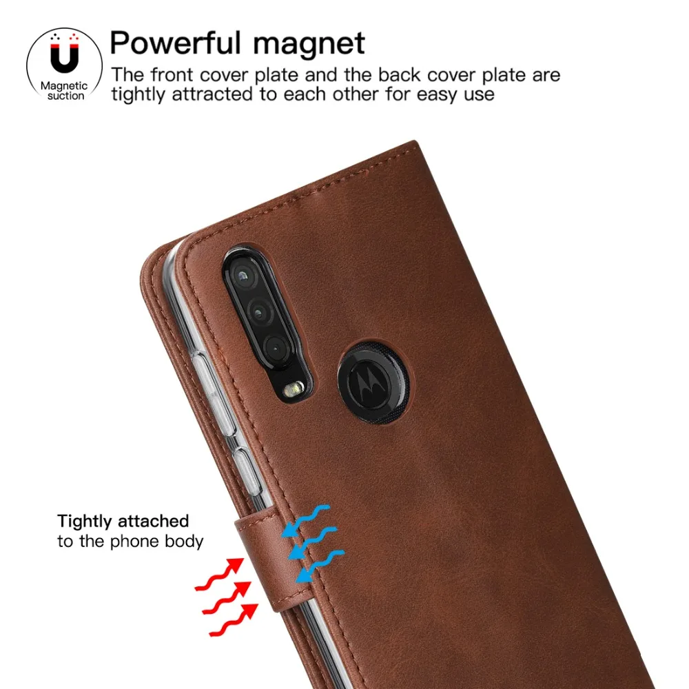Чехол из натуральной кожи для Motorola Moto One Action Case откидной Чехол-кошелек для Moto One action Card Stand Магнитный чехол-книжка