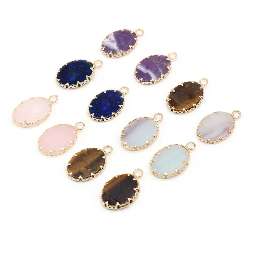 

2pcs Natural Egg Shape Amethysts Tiger Eye Lapis Lazuli Stones Pendant for Women Necklace Earring Jewelry Making Size 15x23mm