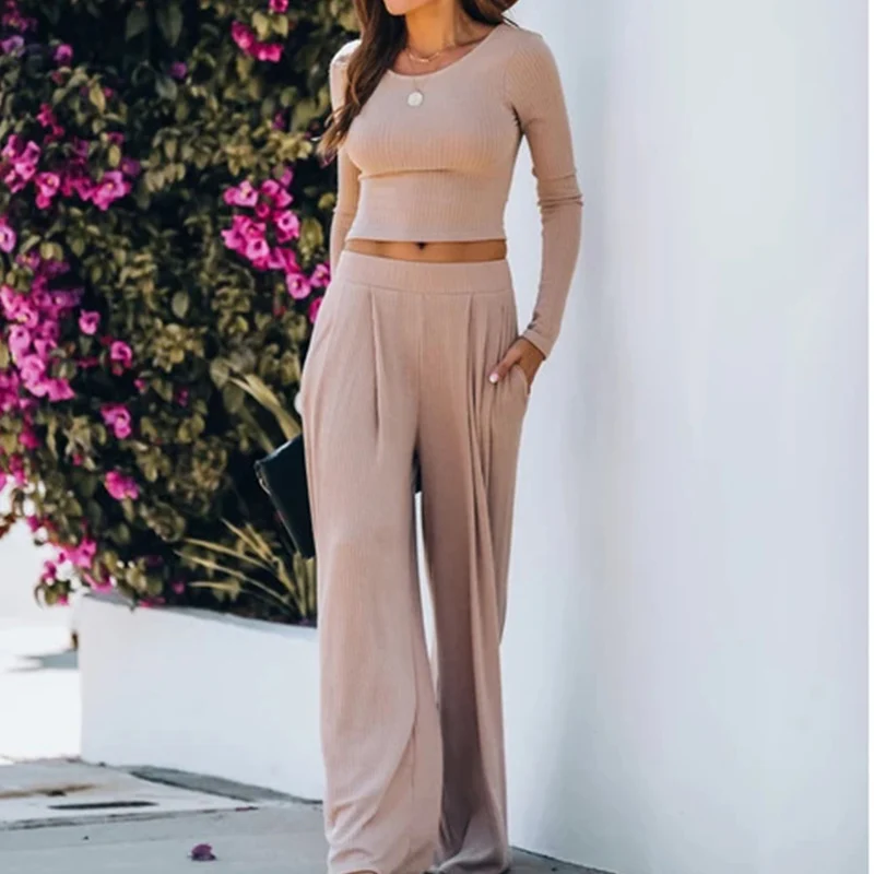 Женский укороченный топ в рубчик комплект из 2 предметов Однотонная футболка с