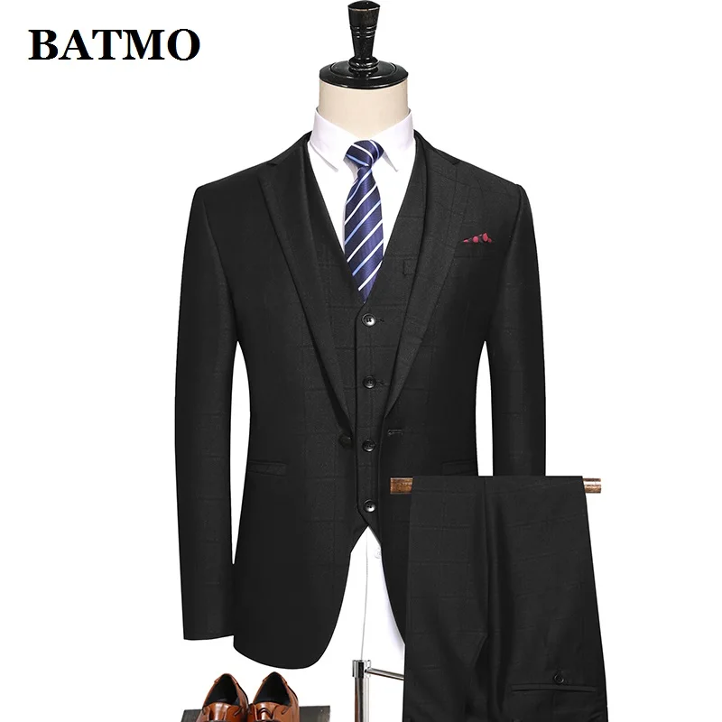 

BATMO 2019 Новое поступление высокое качество клетчатые костюмы для мужчин, свадебное платье, куртки + брюки + жилет, 5682