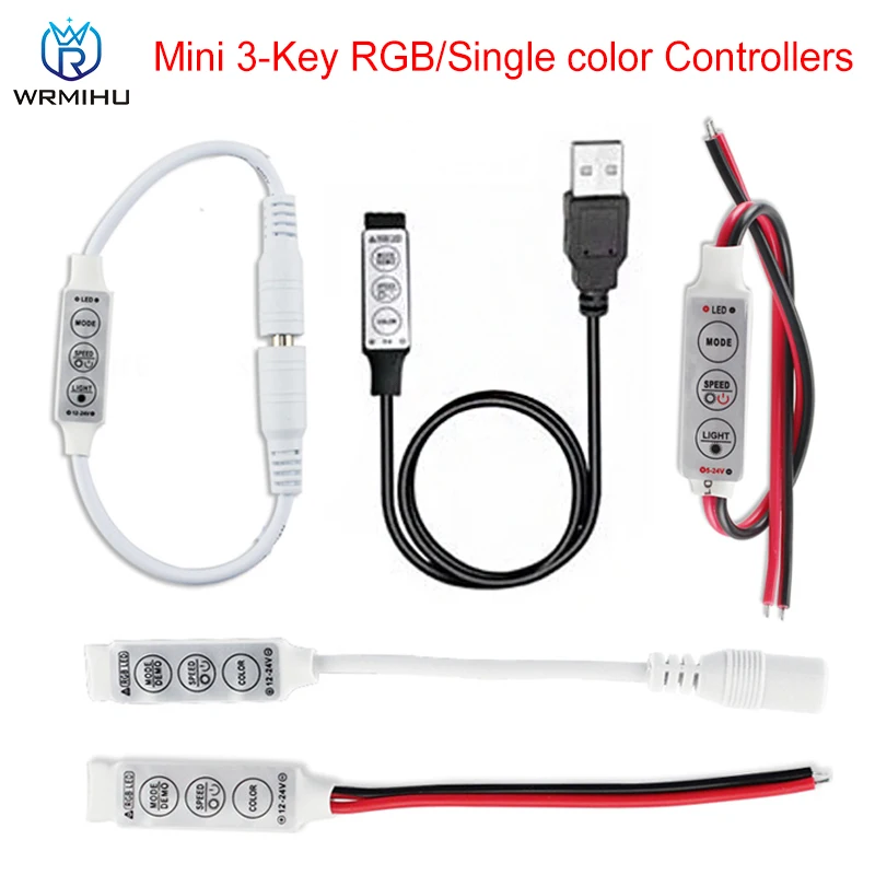 DC 5V-12V-24V 3Key Мини светодиодный RGB контроллер с одиночным Цвет диммер драйвер для