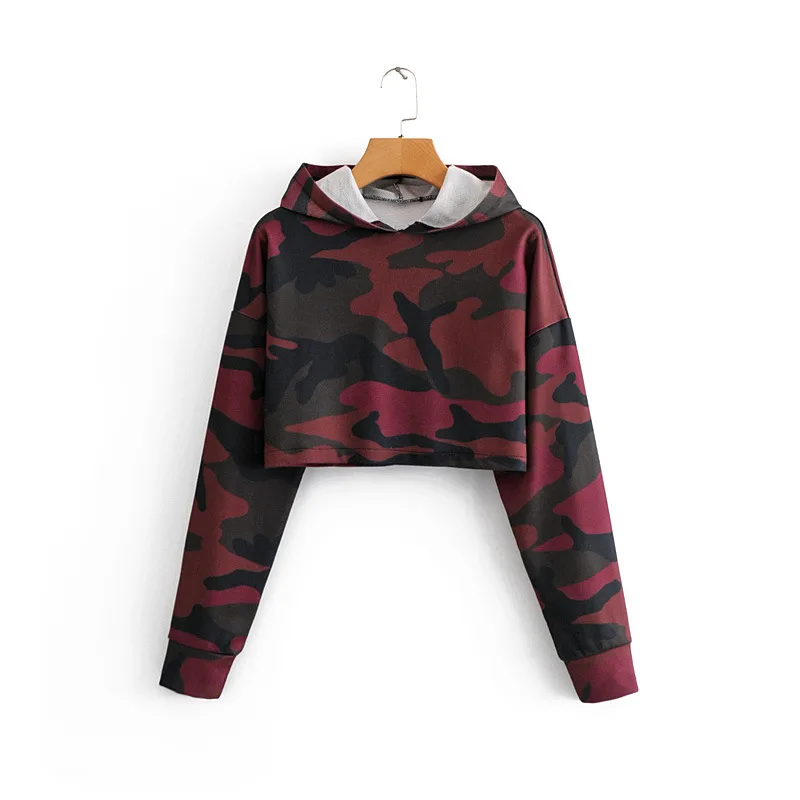 

Women Hoodies Girls Fashion Casual Red Camouflage Sweatshirt Long Sleeve Streetwear Sweatshirt Short Hooded