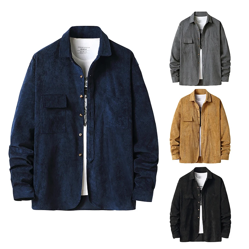 

2020 Fashion Men Fall Winter Shirt Long Sleeve Lapel Cardigan Coat Casual Solid Color Buttons Large Size Top for Men