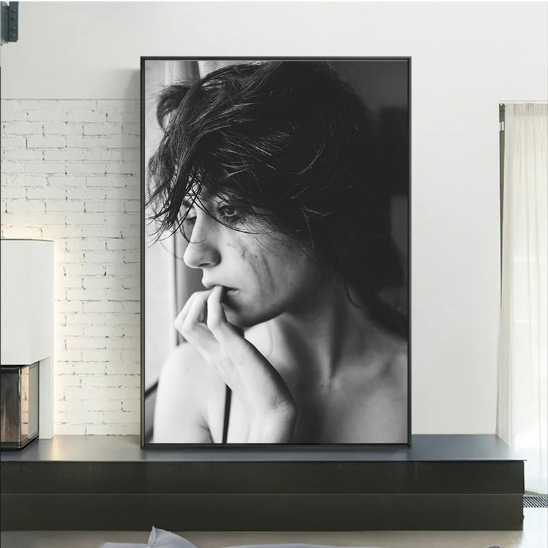 

Melancholic Girl Looking Out the Window Black and White Poster Wall Art Decoration Living Room Home Decoration Painting