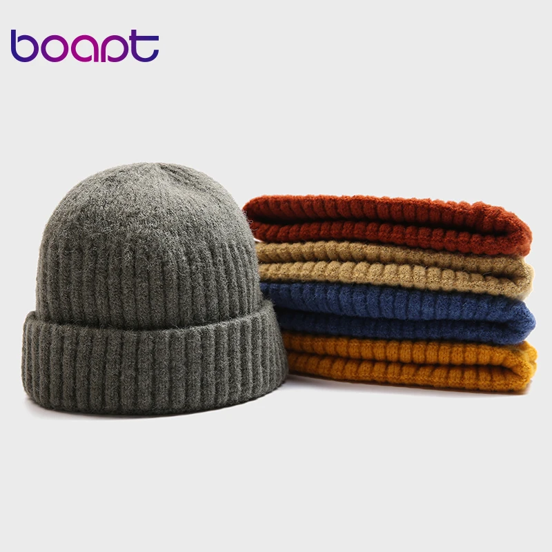 Зимняя шапка однотонные вязаные теплые мягкие трендовые шапки модные уличные