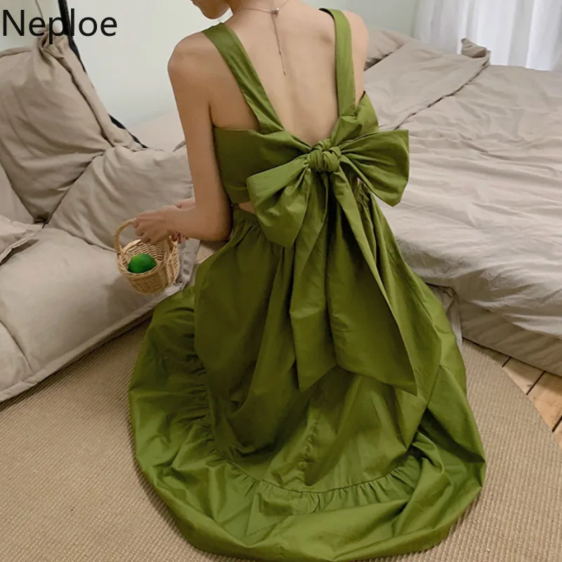 Женское платье Neploe с бантом лето 2019 модное без бретелек рукавов однотонное