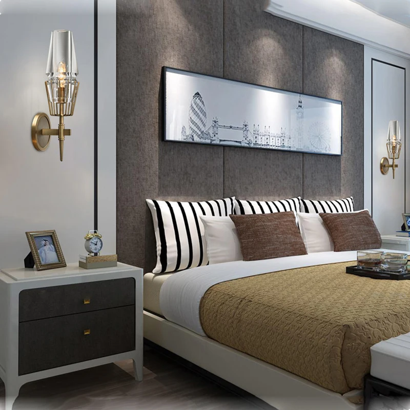 Винтажный Золотой латунный настенный светильник для дома гостиной бронзовая