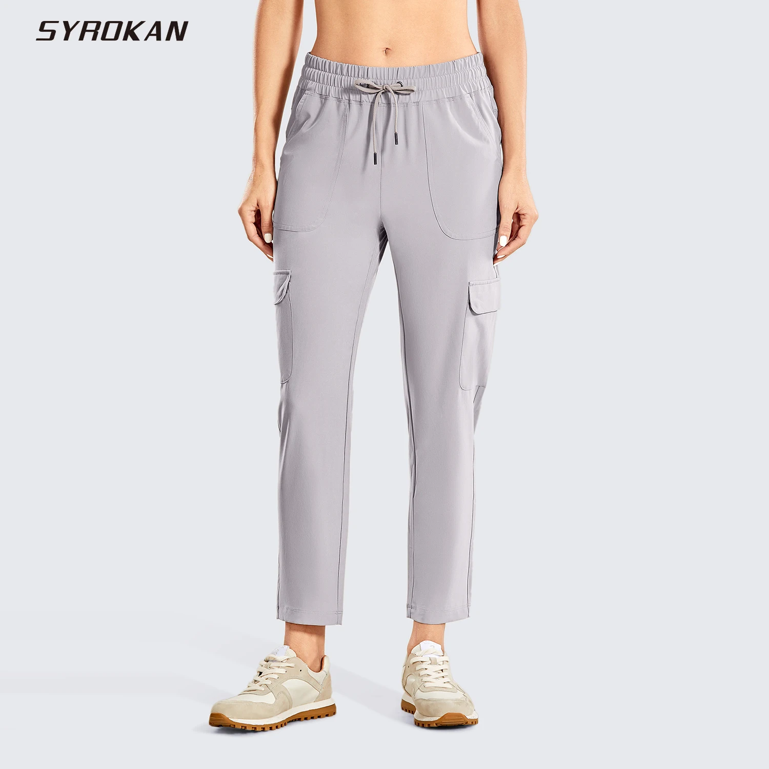 

SYROKAN Women's Lightweight Workout Joggers Casual Lounge Drawstring Elastic Waist 7/8 Pants with Pockets--Inseam: 25 inches