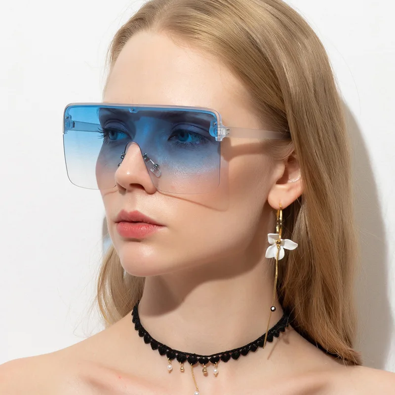 

2021 New Sunglasses Ladies Big Frame One-piece Brand Designer Glasses Summer Square Outdoor Beach Sun Glasses