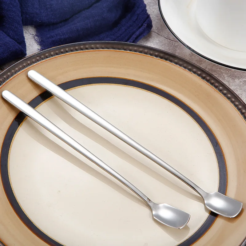 

Creative Cute Stainless Steel Long Handle Gilded Square Head Ice Spoon Coffee Stirring Spoon Dessert Spoon Tiny Spoon