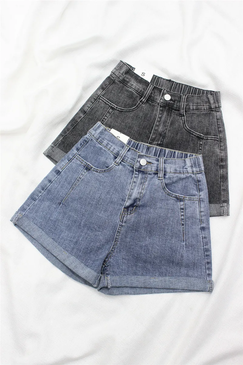 

Smlinan Summer Casual Denim Cycling Shorts Women Solid Elastic Vintage Wide Leg Hotpants High Waist Basic Biker Cowboy Shorts