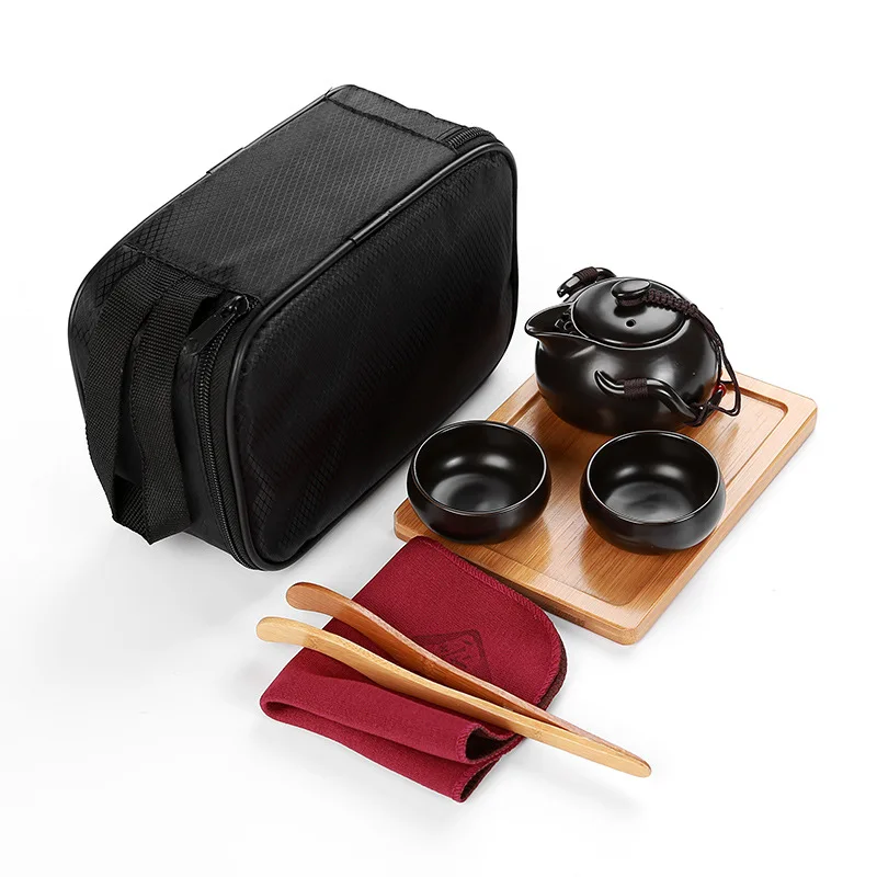 1 горшок 2/4 чашек, керамический чайник Gaiwan, чайная чашка для пуэр, китайский чайный горшок, портативный чайный набор, посуда для напитков с пакетами, чашки - Цвет: Black 1 Pot 2 Cups