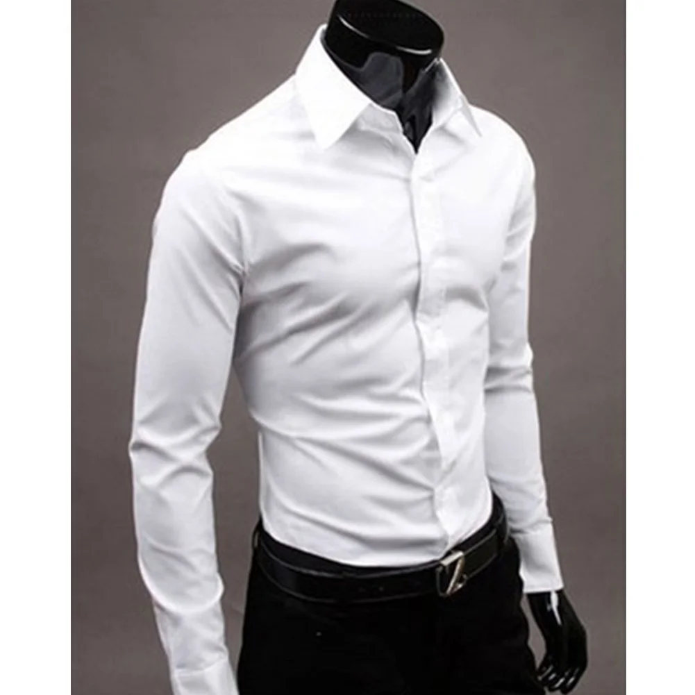 

Spring Summer Fashion Men Shirts Pure Color Long Sleeve Slim Fit Men's Shirts Male Social Masculina Business Shirts Tops