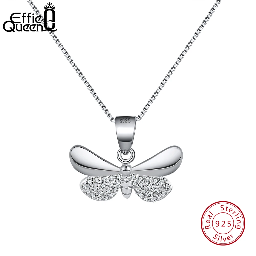 

Effie Queen Real 925 Sterling Silver Women Necklaces Silver Gold-color Butterfly shape AAA Zircon Fashion Pendant Jewelry BN89