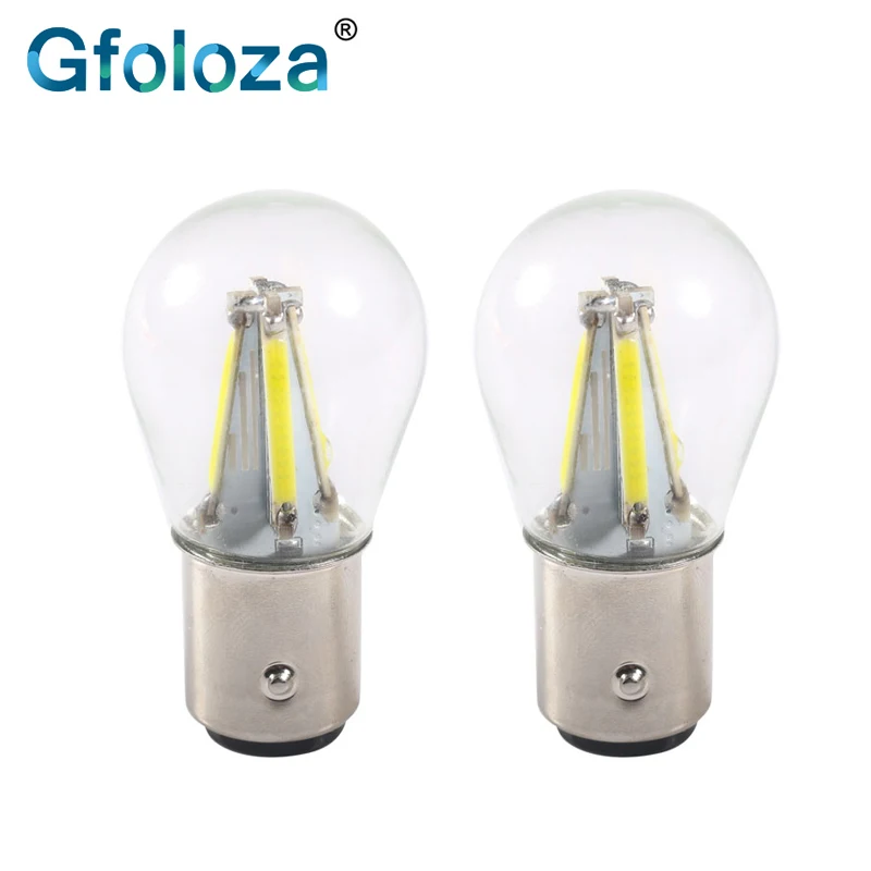 Gfoloza 2 Шт 1157 BAY15D P21/5 W светодиодный стоп-сигнал стеклянная лампа с нитью накаливания Автомобильный светодиодный задний фонарь для парковки красный белый желтый 12V 3W 300LM
