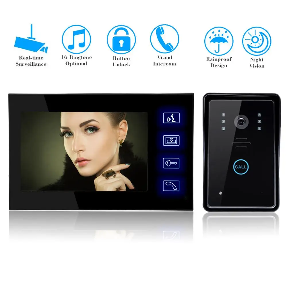 SYSD 7 дюймов монитор сенсорная кнопка дверного звонка для домашнего видео домофон
