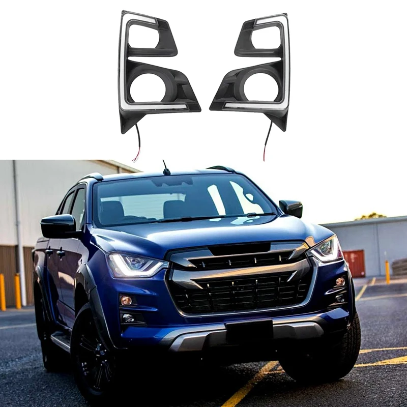 

Светодиодные дневные ходовые огни DRL для ISUZU D-Max DMAX Pickup 2020 12 В дневсветильник s желтый сигнал поворота Автомобильная фара противотуманная фар...