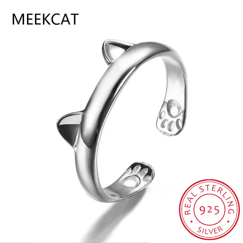

MEEKCAT милые кошачьи уши регулируемое Открытое кольцо женское серебряное кольцо для изготовления ювелирных изделий Изысканные Подарки