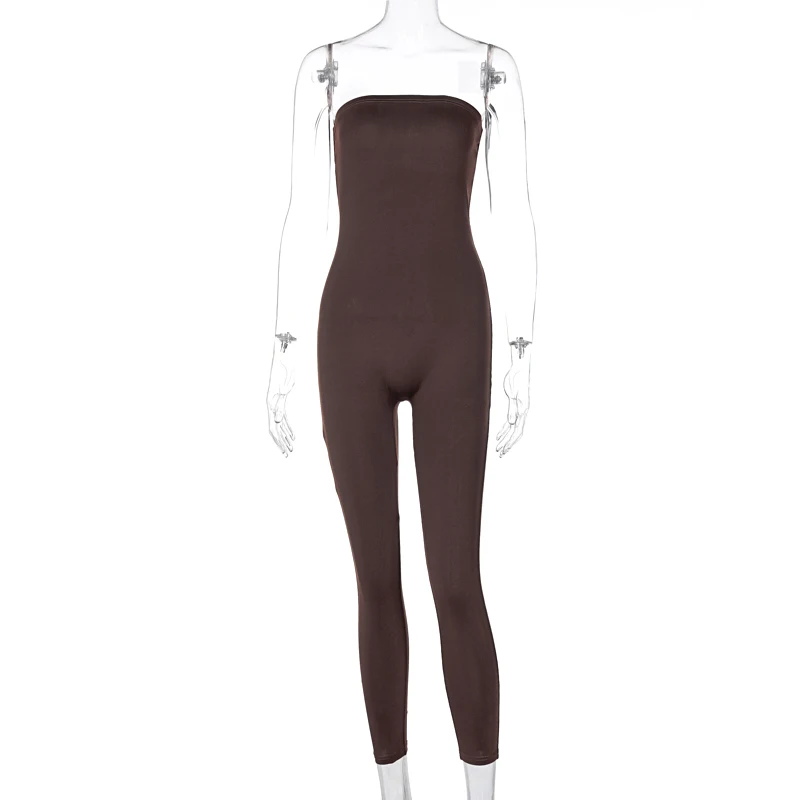 

2021 Sleeveless Solid Slash Neck Backless Skinny Jumpsuit Spring Summer Women Fashion Sexy Streetwear Romper