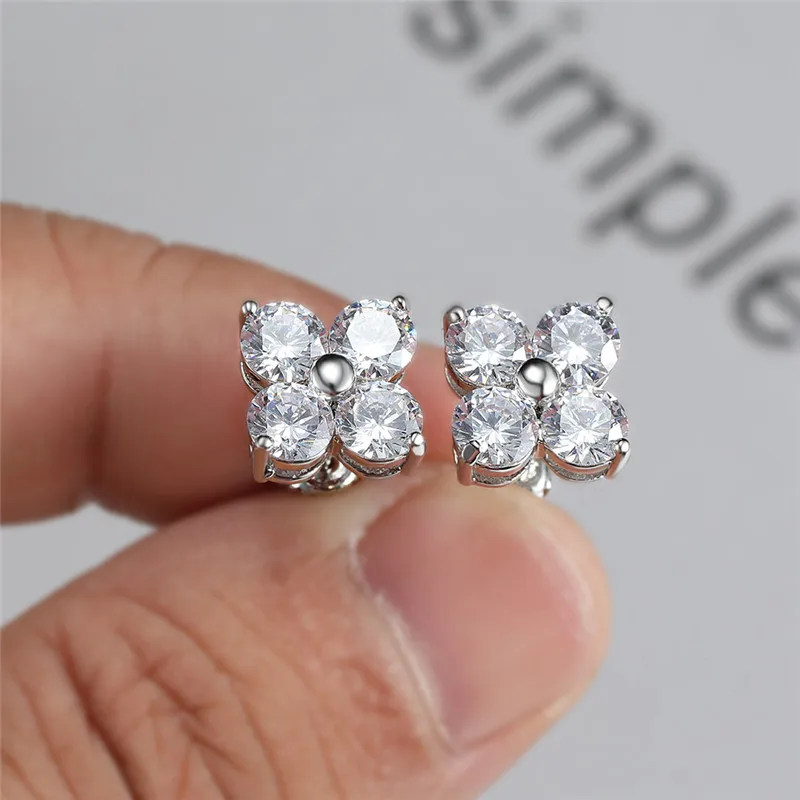 Женские роскошные серьги гвоздики с белым цирконием и цветком для женщин