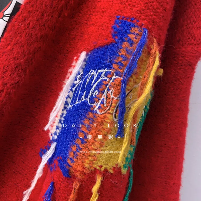 

Spring Autumn Knitted Female Cardigan Loose Streetwear Thick Sweater Coat Embroidery Print V Neck Knitted Cardigan Women Jacket