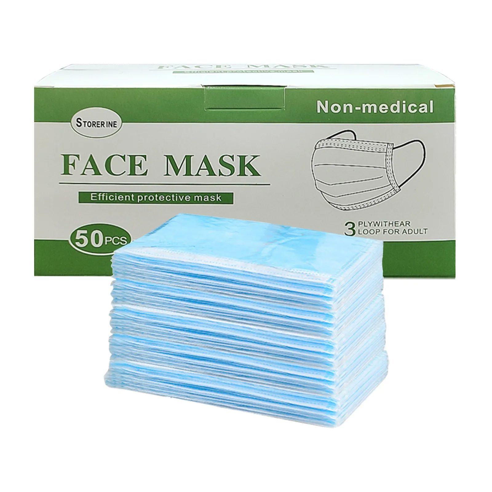 

Mouth Masks 3-layer Anti-dust Disposable Mascarillas 100pcs Non Woven Meltblown Cloth Masks Elastic Ear Loop New Blue Face Mask
