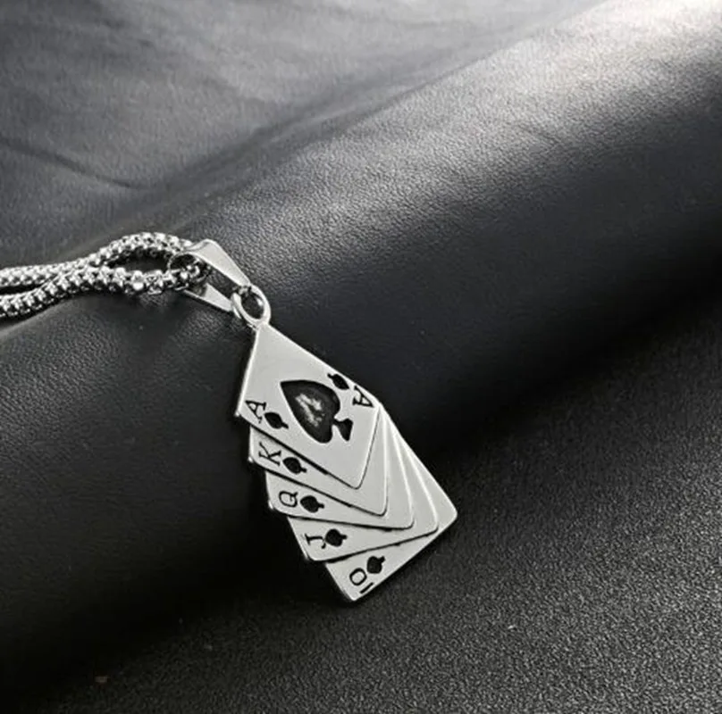 Ожерелье из нержавеющей стали для мальчиков стильное колье с кулоном и игральной