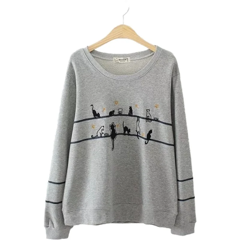 

Women Sweatshirts Cartoon Cat Print Harakuju Hoodies 2020 Autumn Long Sleeve O-neck Casual Loose Pullover Korean Girl Tracksuits