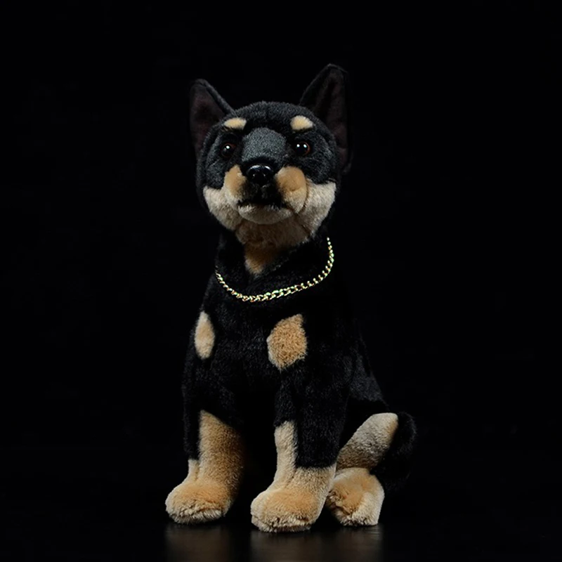 

Оригинальная мягкая плюшевая игрушка Dobermann, 30 см, короткая черная полиция, собака, кукла, реальная жизнь, животное, реальный подарок