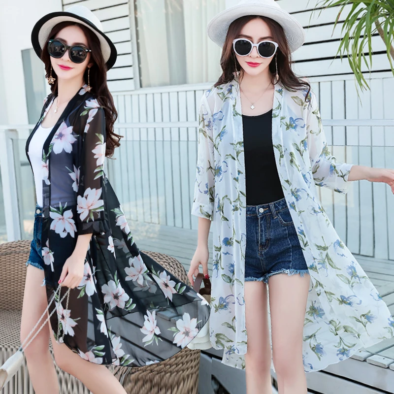 2021 Новая Летняя женская блузка размера плюс кардиган ультра тонкая средней длины