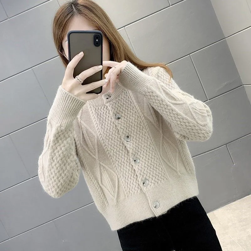 

2021 spring and autumn sweater coat retro twist women's knitted cardigan