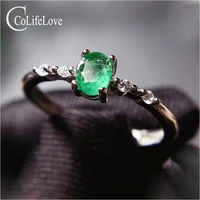 colife jewelry simple silver emerald ring for daily wear 45mm natural emerald engagement ring 925 silver gemstone ring