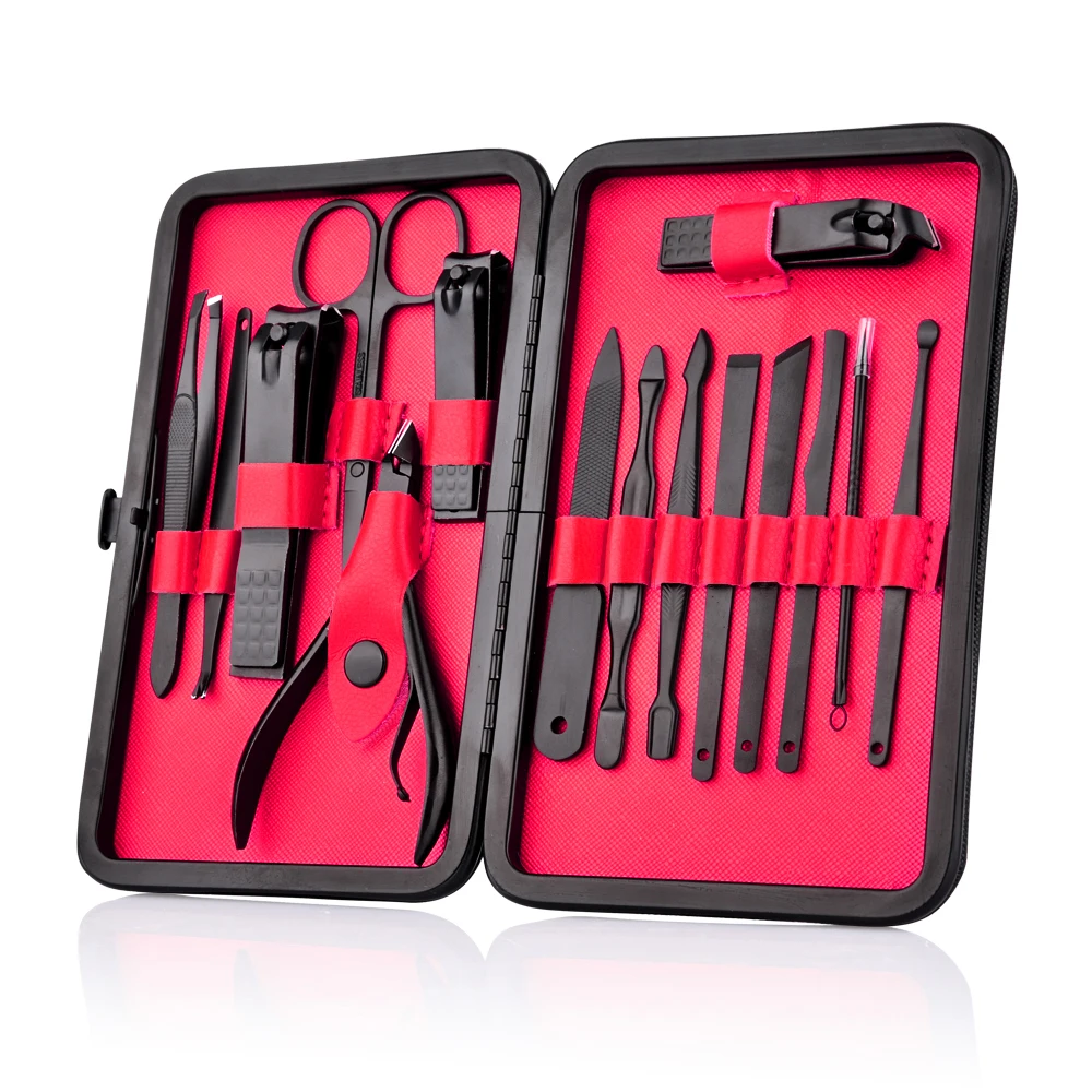 15pcs Red 1 Набор радужных маникюрных комплектов хамелеонов, кусачки для ногтей из нержавеющей стали, кусачки, плоскогубцы, Шлифовальная Пилка, игла для угрей, наборы для ухода за ногтями - Цвет: 15pcs Red