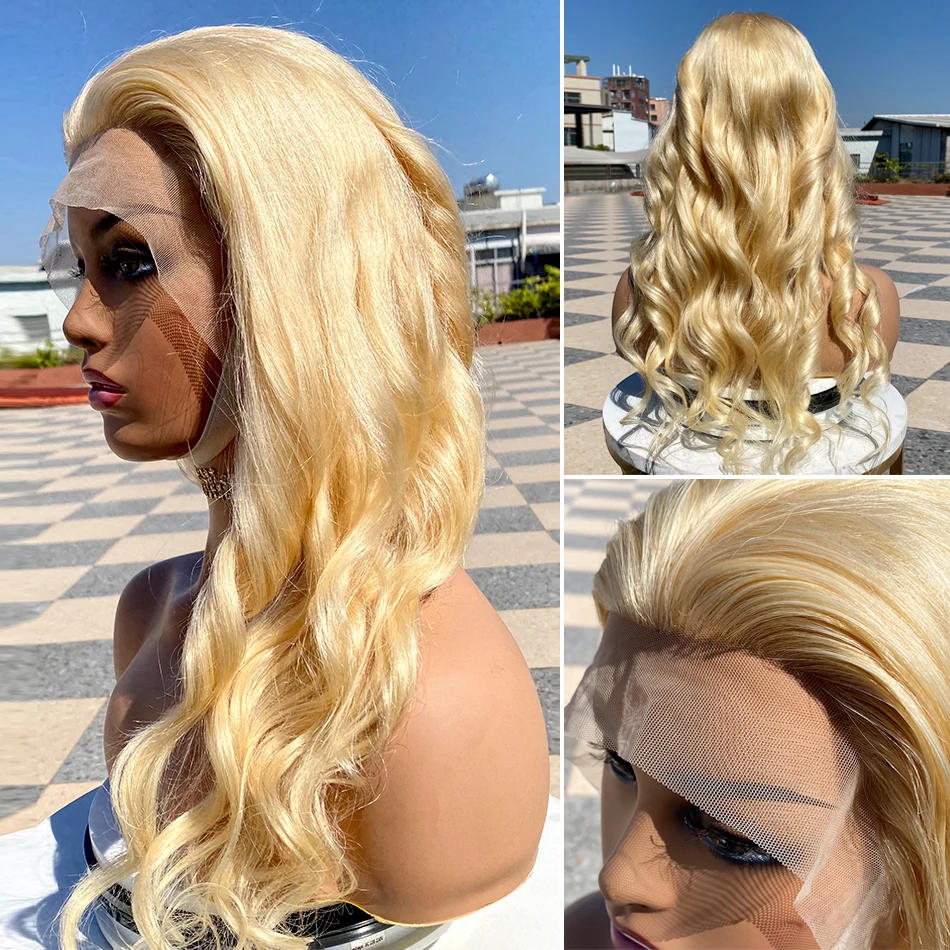 

13x4 Lace Front Wig Body Wave 613 Blonde Glueless Transparent Frontal Wigs Brazilian Virgin Pre Plucked Human Hair 180% Density