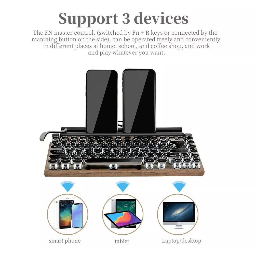 2021 New Mechanical Keyboard Wireless Bluetooth Keyboards Dot Retro Typewriter Keyboard 83 Keys Gaming Keyboards For PC Laptop