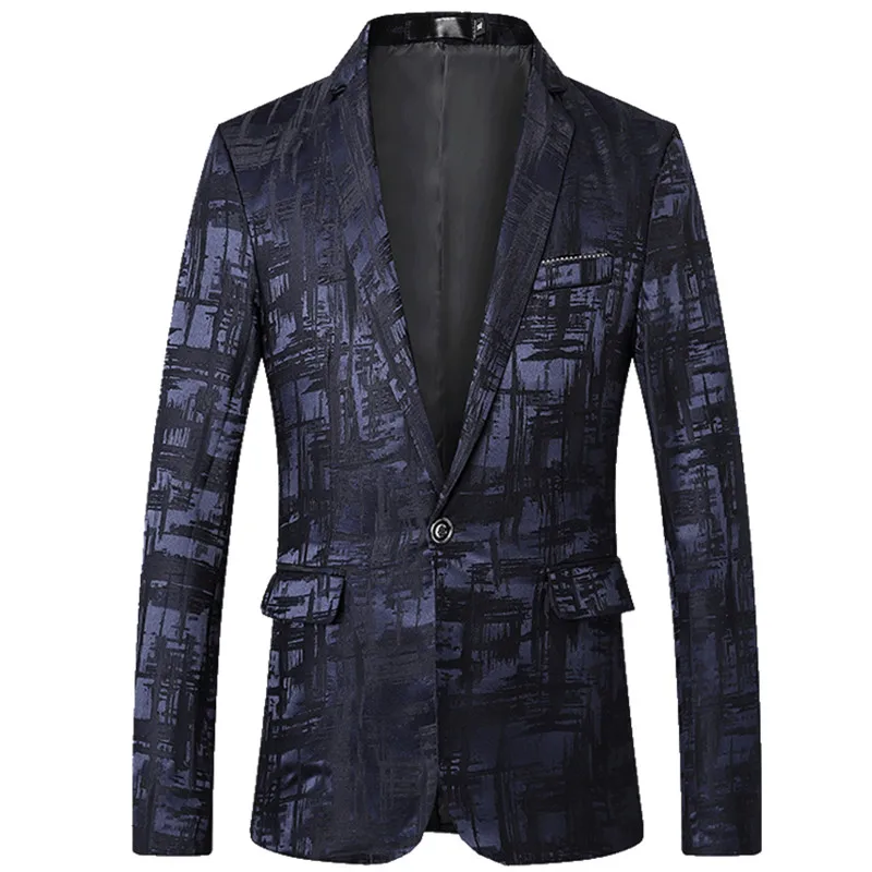 Модный принт мужской пиджак Осень Новый Slim Fit Повседневная костюм высокого