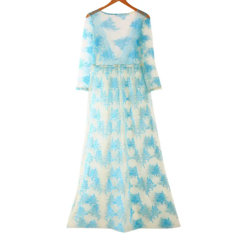 Женское Прозрачное платье с цветочным кружевом повседневное длинное вечернее